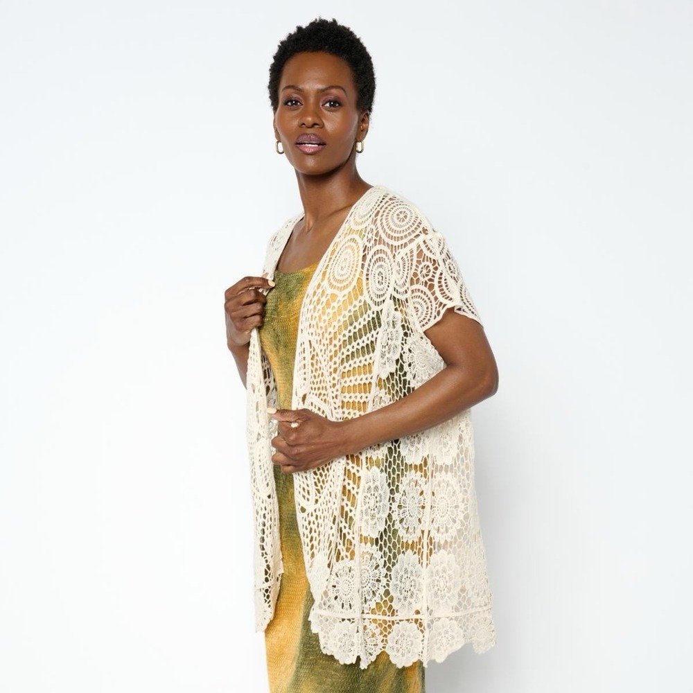 Nina Leonard Crochet Rectangle Cardigan NWOT SIZE L
